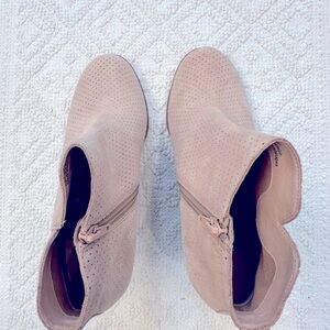 Pink perforated suede bootie